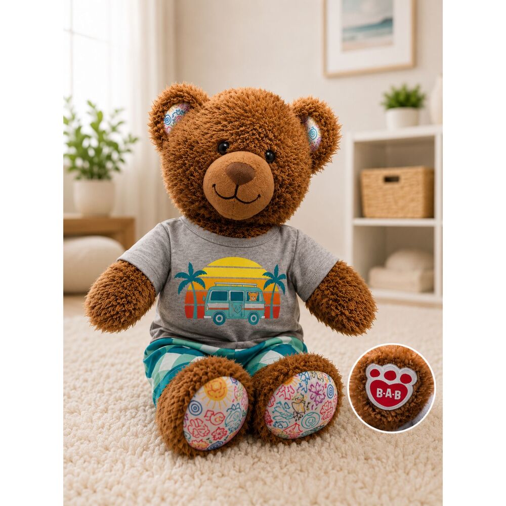 Build-A-Bear Summer Vacation Teddy Bear 17" Surf Bus Outfit Plush Toy